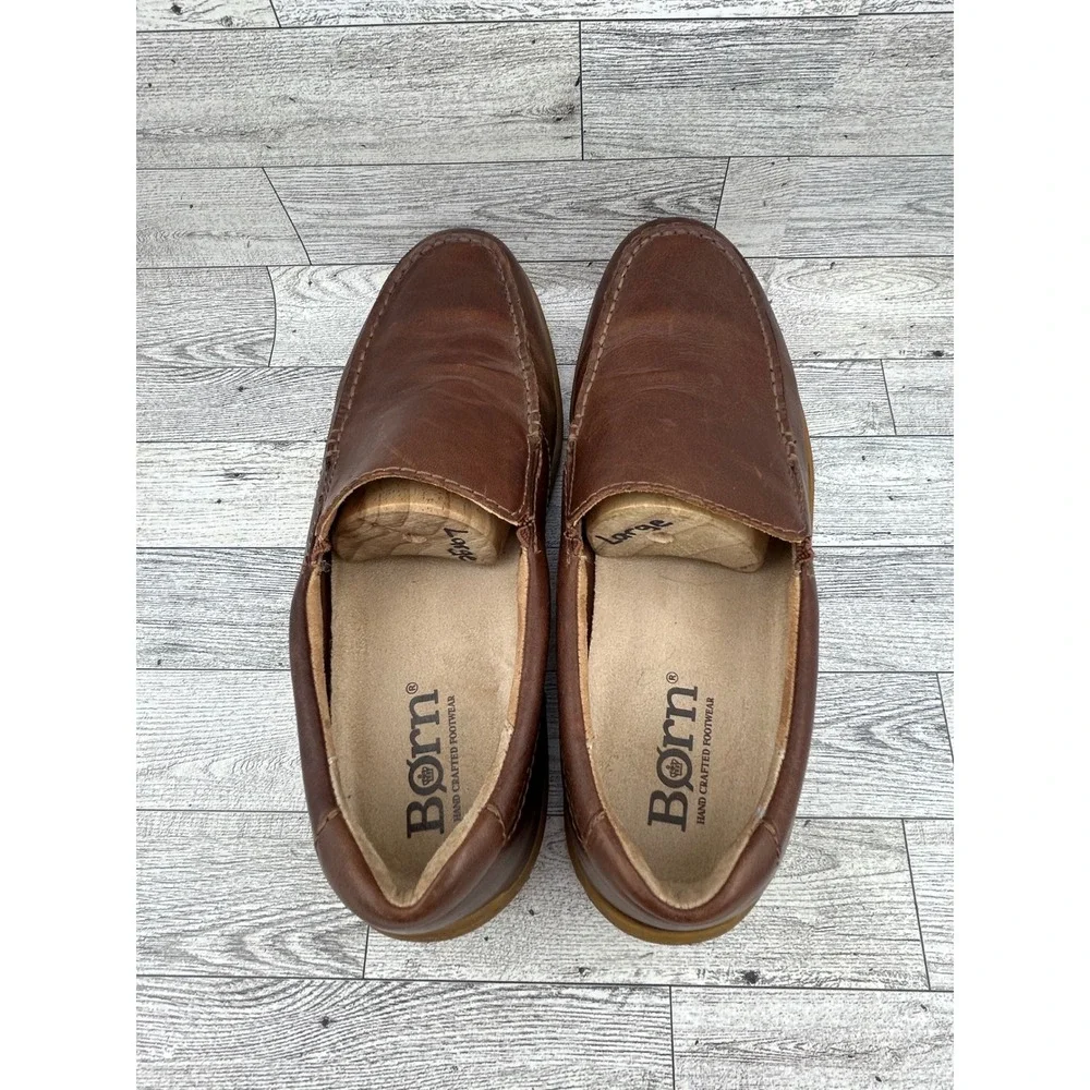 Born Men Brown Leather Moc Toe Slip On Loafers Shoes H44116 Size 9.5‎ M